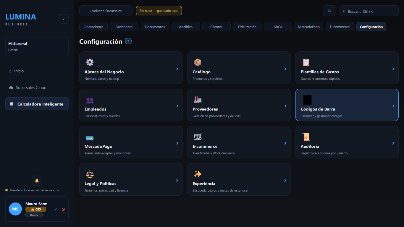 Configuración del negocio